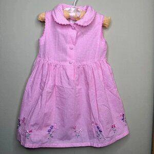Vintage Youngland Toddler Girls Pink Gingham Floral Dress Size 4T